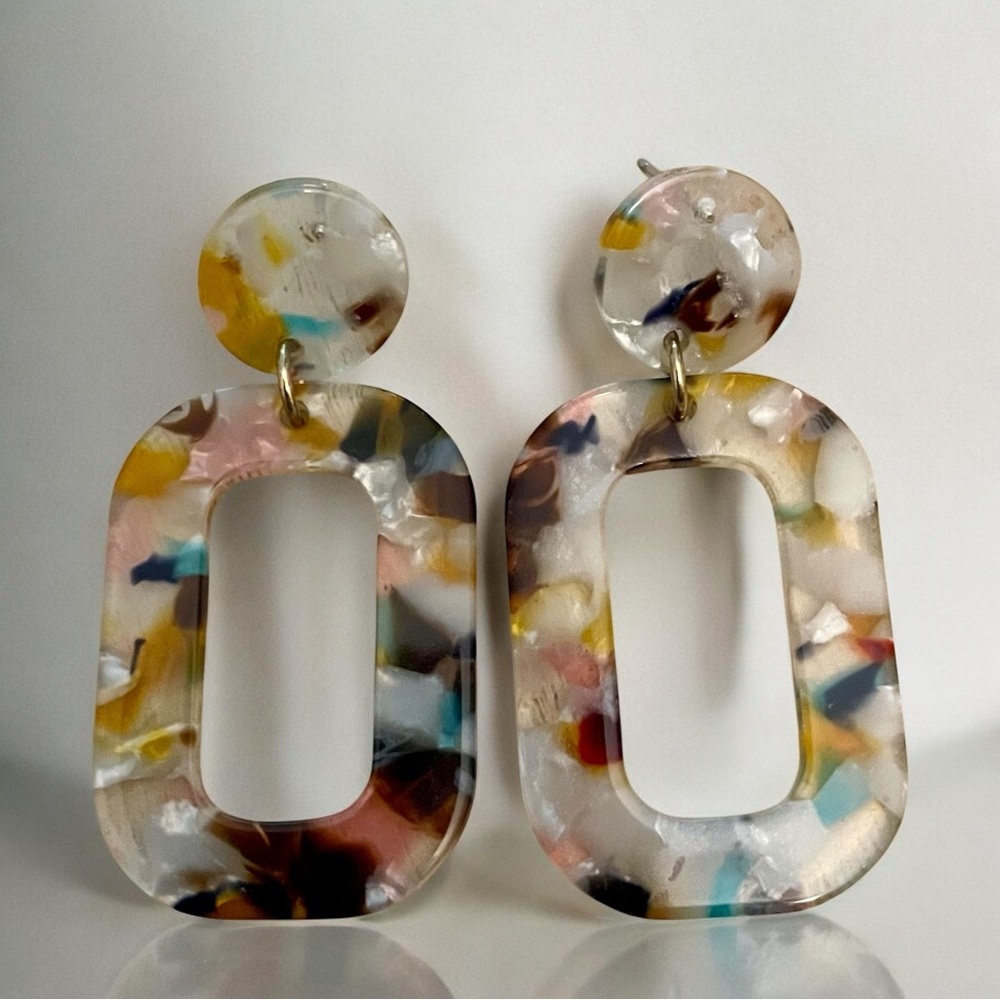 Multi Colored Tortoise Resin Drop Earrings
